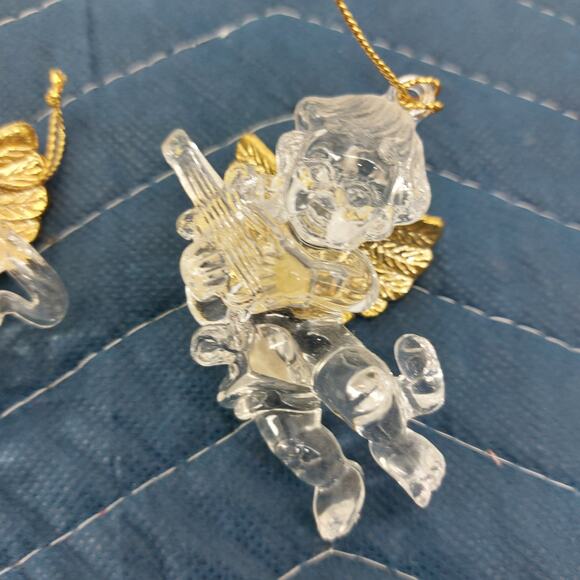 Vtg Set of 3 Cherub Violin Clear Acrylic Christmas Ornaments - Picture 12 of 15